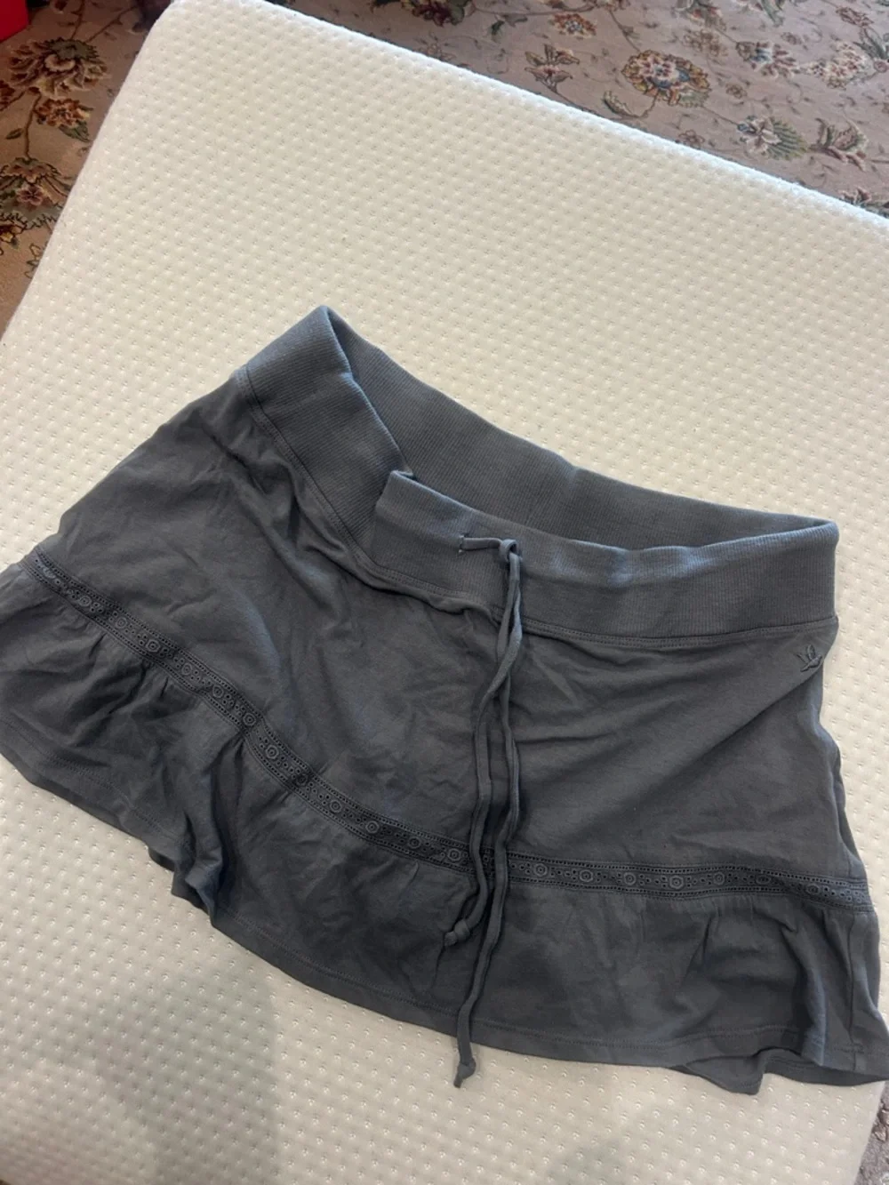 aerie Gray Ruffle Drawstring Mini Skirt-Small - Picture 2 of 7